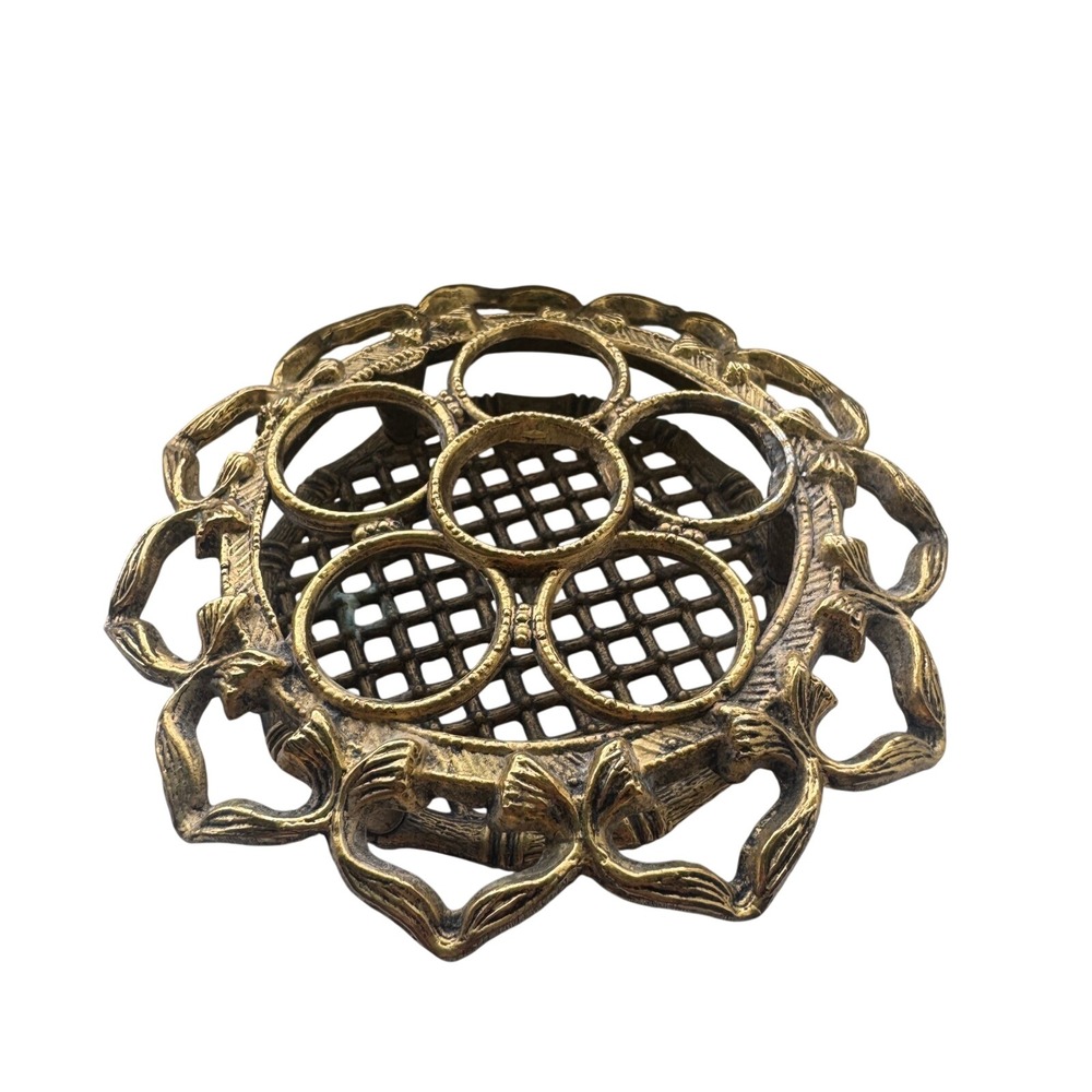 Vintage Gold Ornate Flower Frog Lipstick Holder Hollywood Regency Metal Vanity